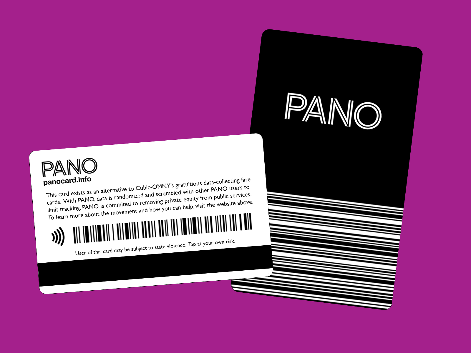 An alternative transit card with the word 'PANO' on it.