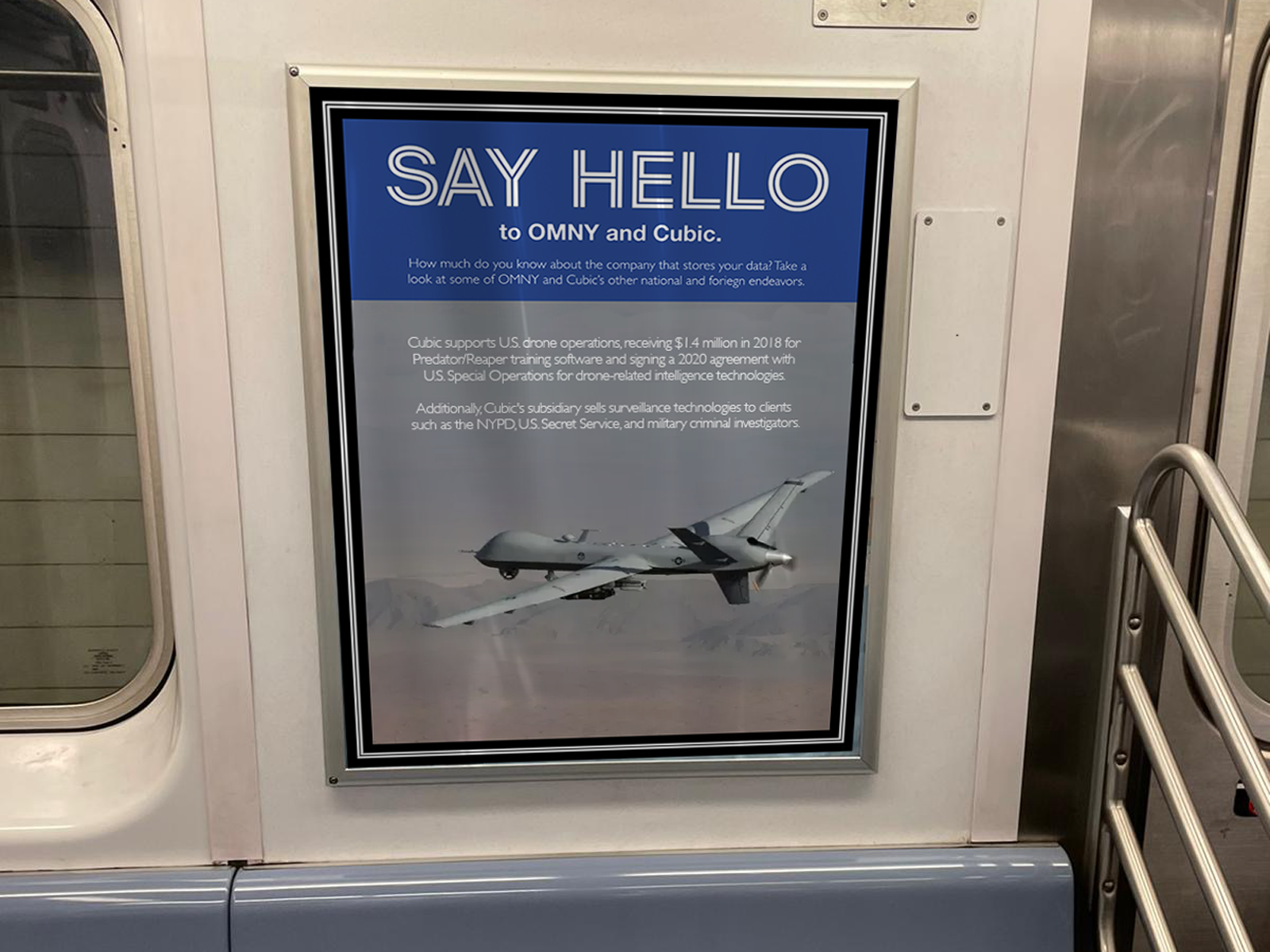 Guerilla subway advertisements about OMNY